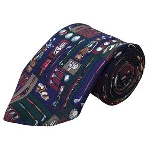 Alynn Mens Multi Golf Pattern Silk Necktie Creative American Design Made In USA